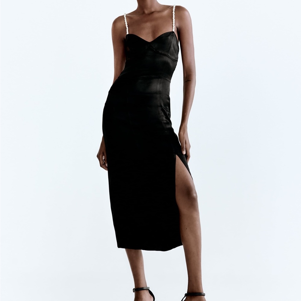 Zara Black Dress with Pearl Straps